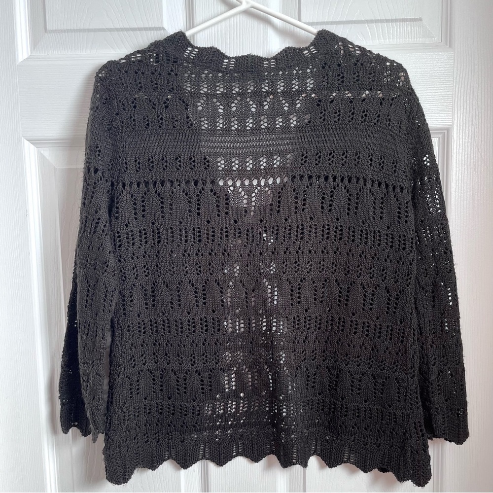 Vintage Spunky Made In USA Cardigan Knit Open Tie front Black Medium Women - Picture 5 of 5